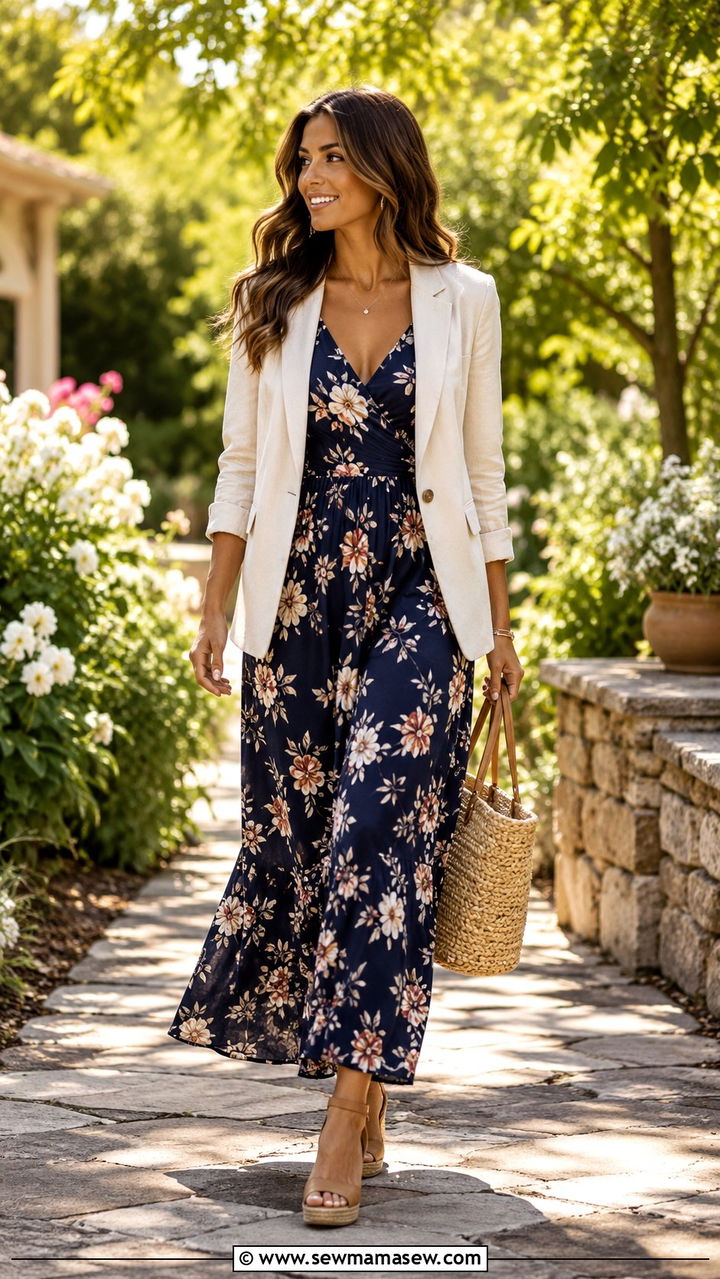 Realtor outfit with maxi dress and blazer - 30 Realtor outfit ideas