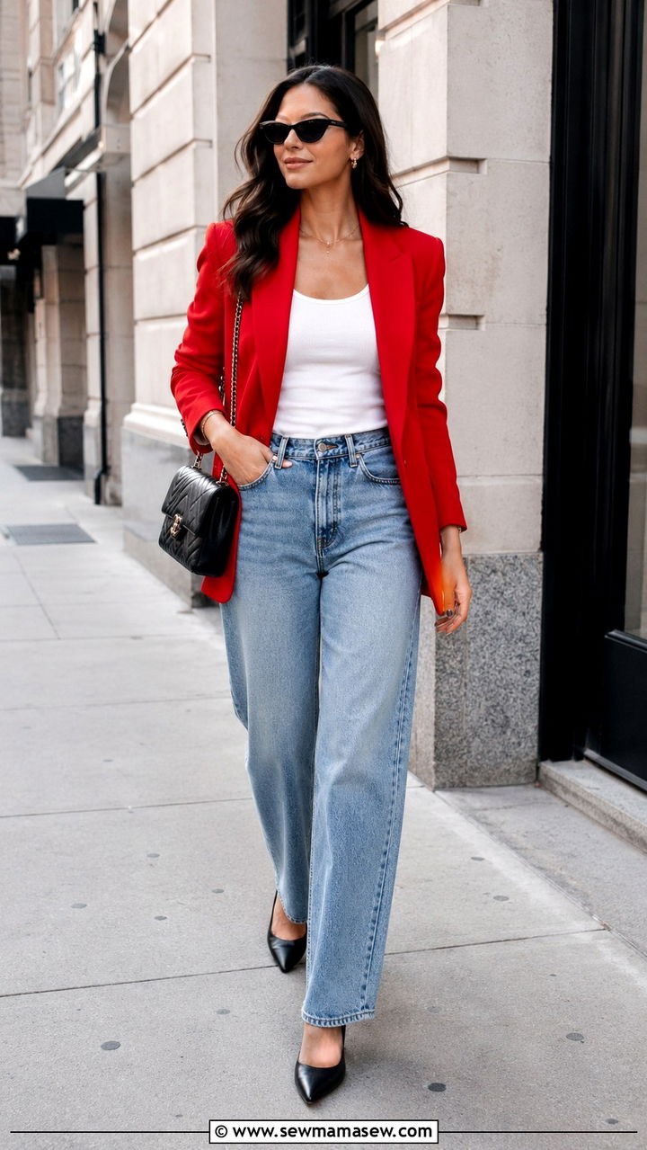 Red Blazer And Relaxed Jeans Birthday Outfit - 25 birthday outfits 2026