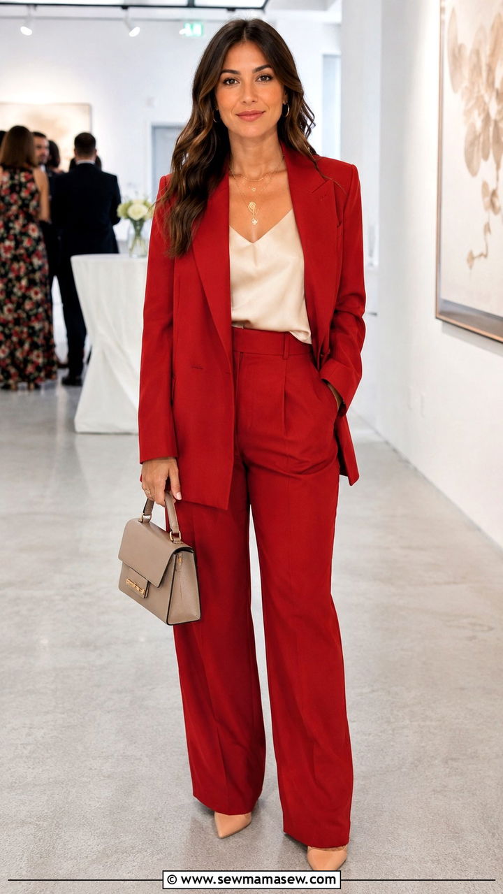 Red Blazer and Trousers Wedding Guest - 30 Red dress outfit ideas for wedding guest