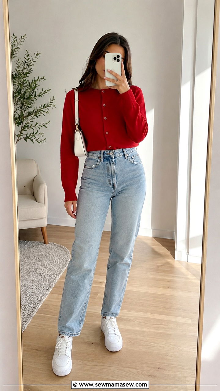 Red Cardigan Outfit - 30 red outfit ideas for women