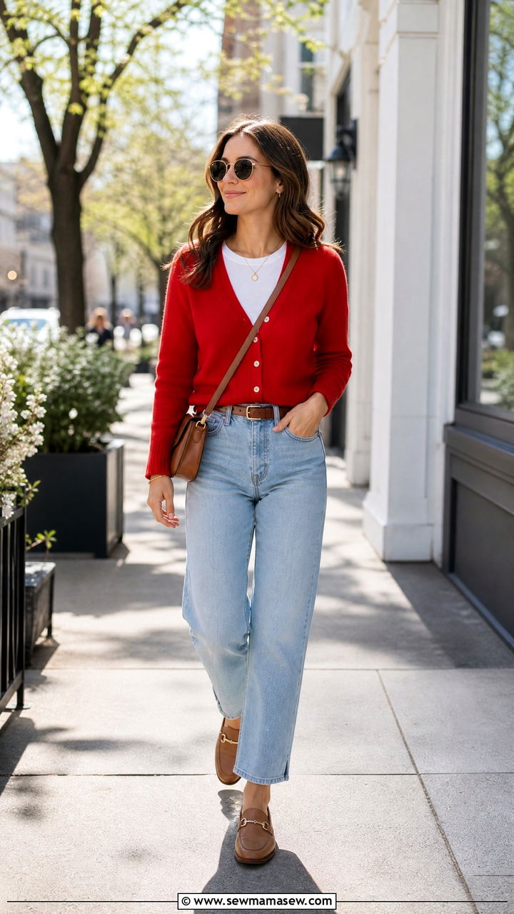 Red Cardigan With Light Wash Jeans Spring Outfit - 25 How to style a cardigan in spring