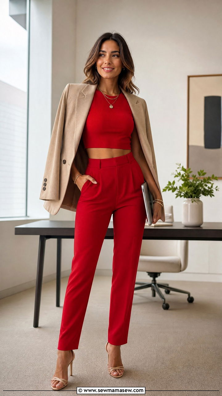 Red Co Ord Set With Heels for Work - 30 Red outfit ideas for work