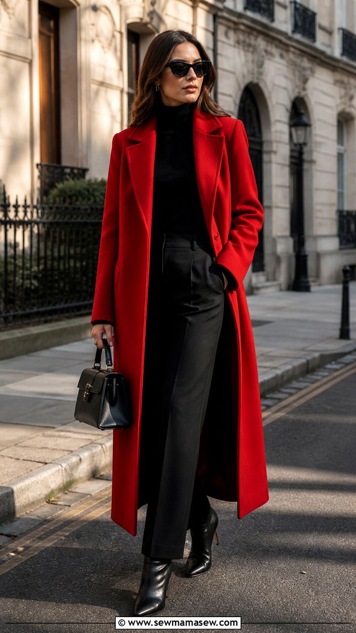 Red Coat with All Black Outfit - 40 Red outfit ideas