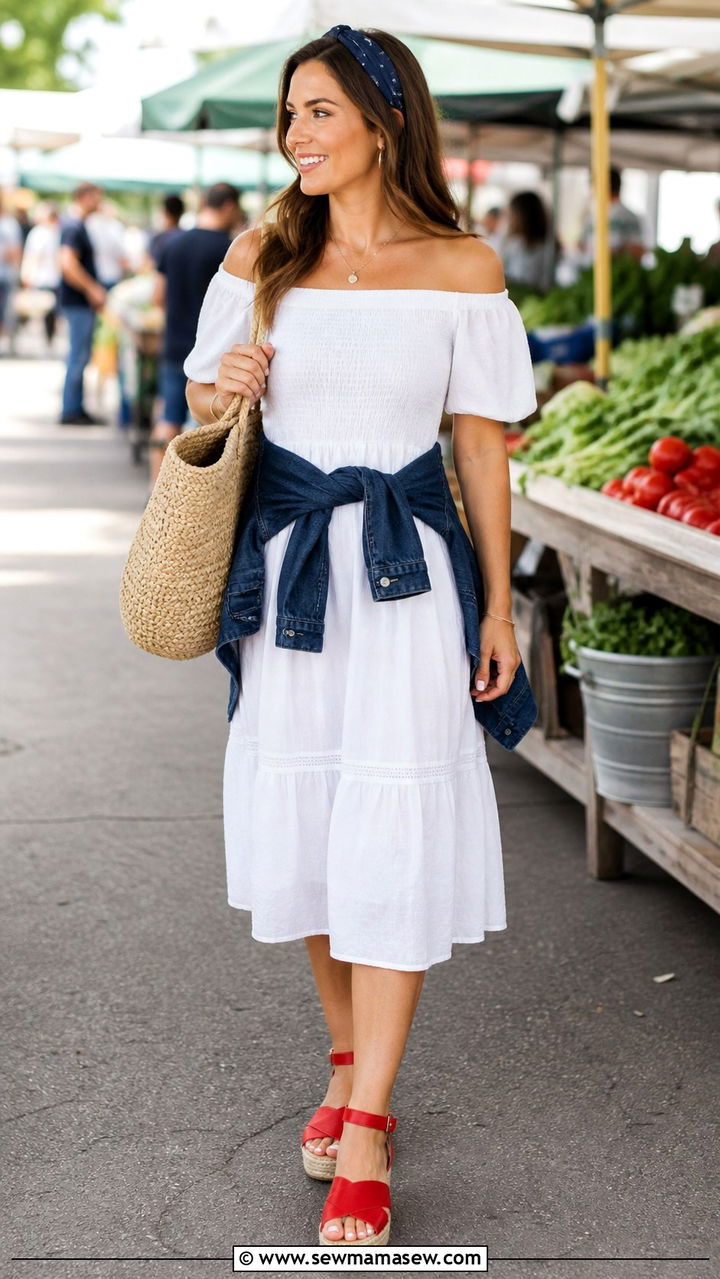 Red Espadrille Sandals and White Dress - 40 Memorial Day outfit ideas