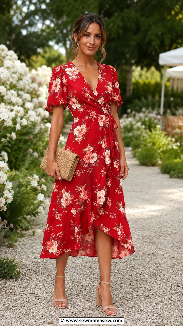 Red Floral Midi Dress Wedding Guest - 30 Red dress outfit ideas for wedding guest
