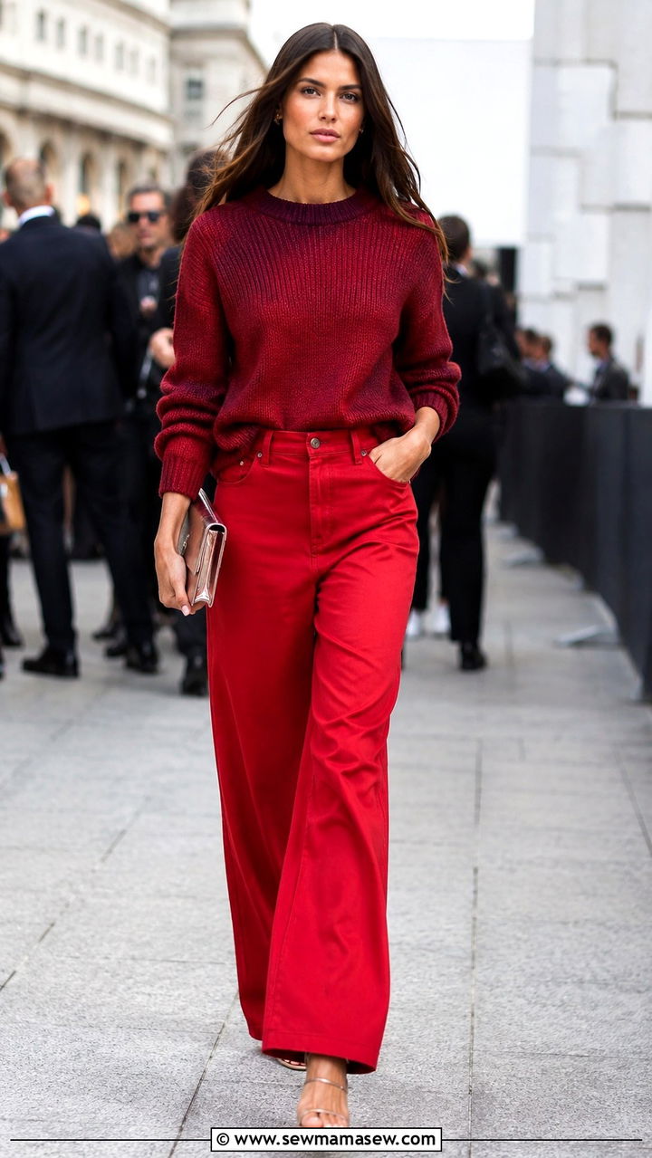 Red Jeans Monochrome Red Look - 30 Red jeans outfit ideas