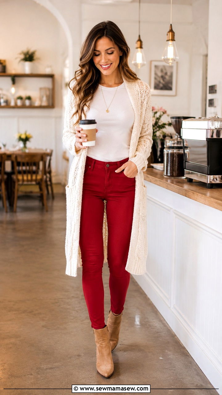Red Jeans With Cardigan - 30 Red jeans outfit ideas