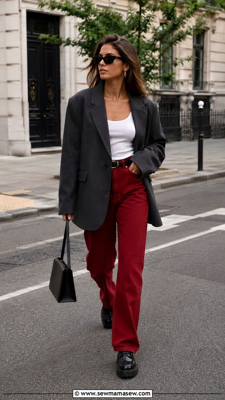 Red Jeans With Oversized Blazer - 30 Red jeans outfit ideas