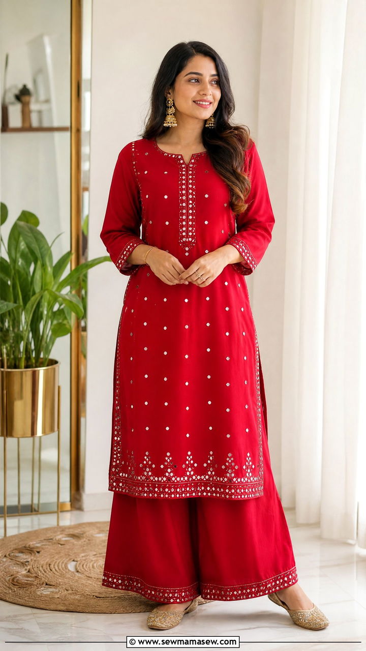 Red Kurta and Palazzo Set for Karwa Chauth - 25 Karwa Chauth outfit ideas