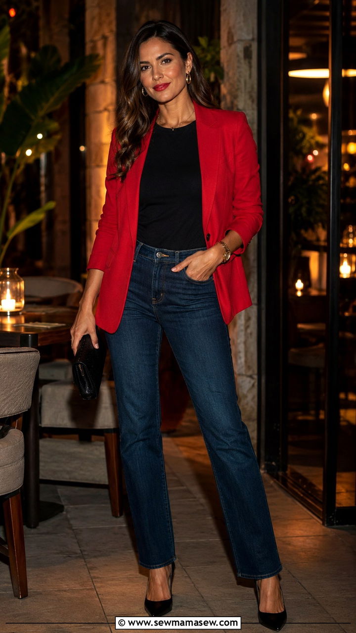 Red Linen Blazer With Blue Jeans - 30 Linen blazer outfit ideas with jeans