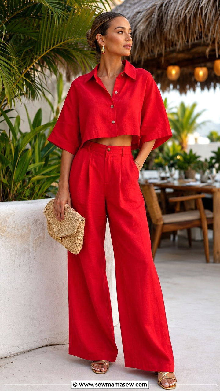 Red Linen Matching Set Summer Outfit 2026 - 20 summer outfits 2026 women trends