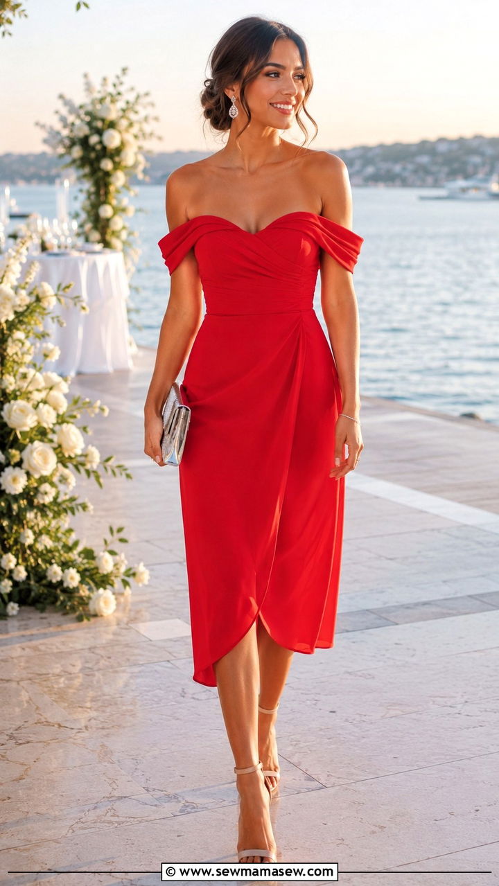 Red Off Shoulder Dress Wedding Guest - 30 Red dress outfit ideas for wedding guest
