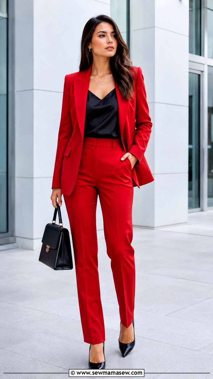 Red Pantsuit Outfit - 30 red outfit ideas for women