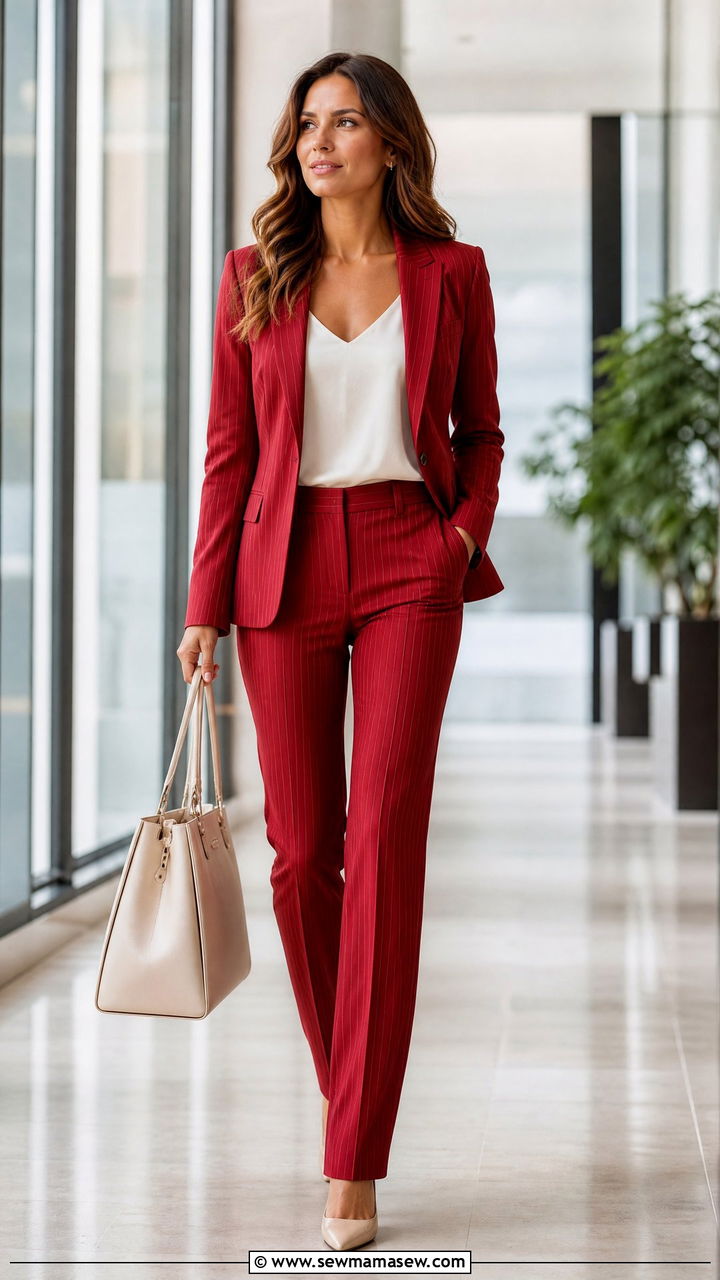 Red Pinstripe Suit for Work - 30 Red outfit ideas for work