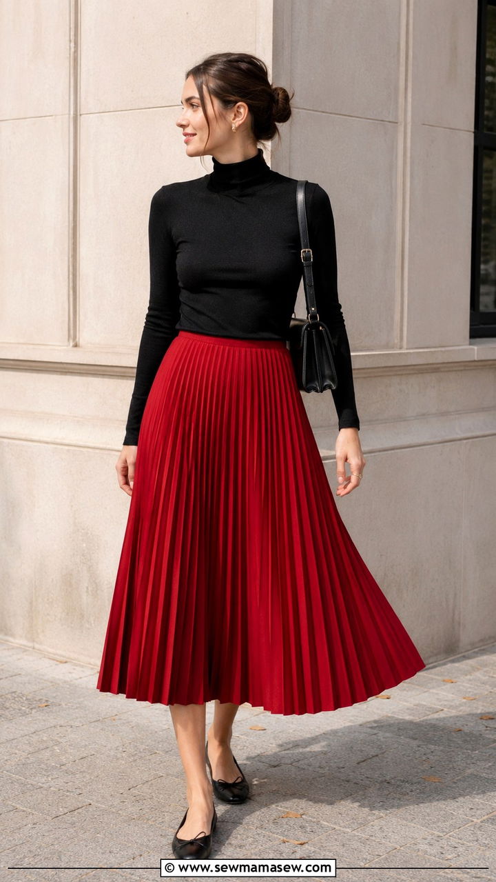 Red Pleated Skirt Outfit - 30 red outfit ideas for women
