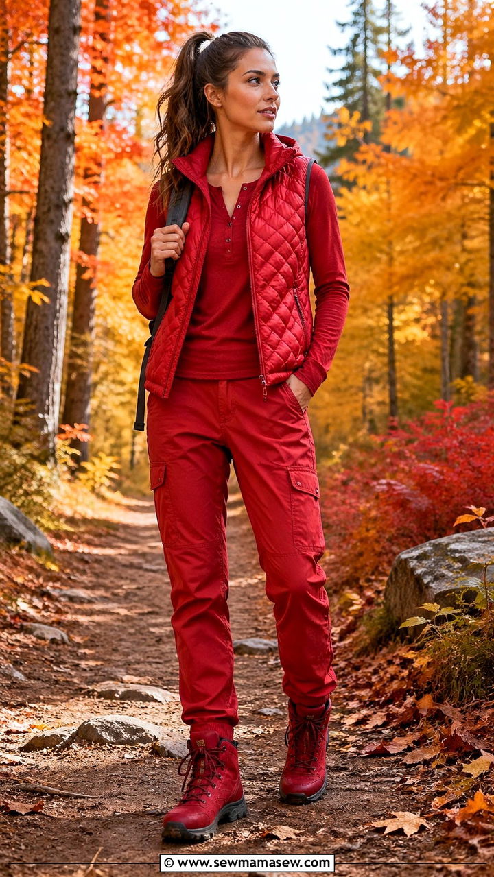 Red Quilted Vest And Utility Cargo Pants - 40 All red outfit ideas