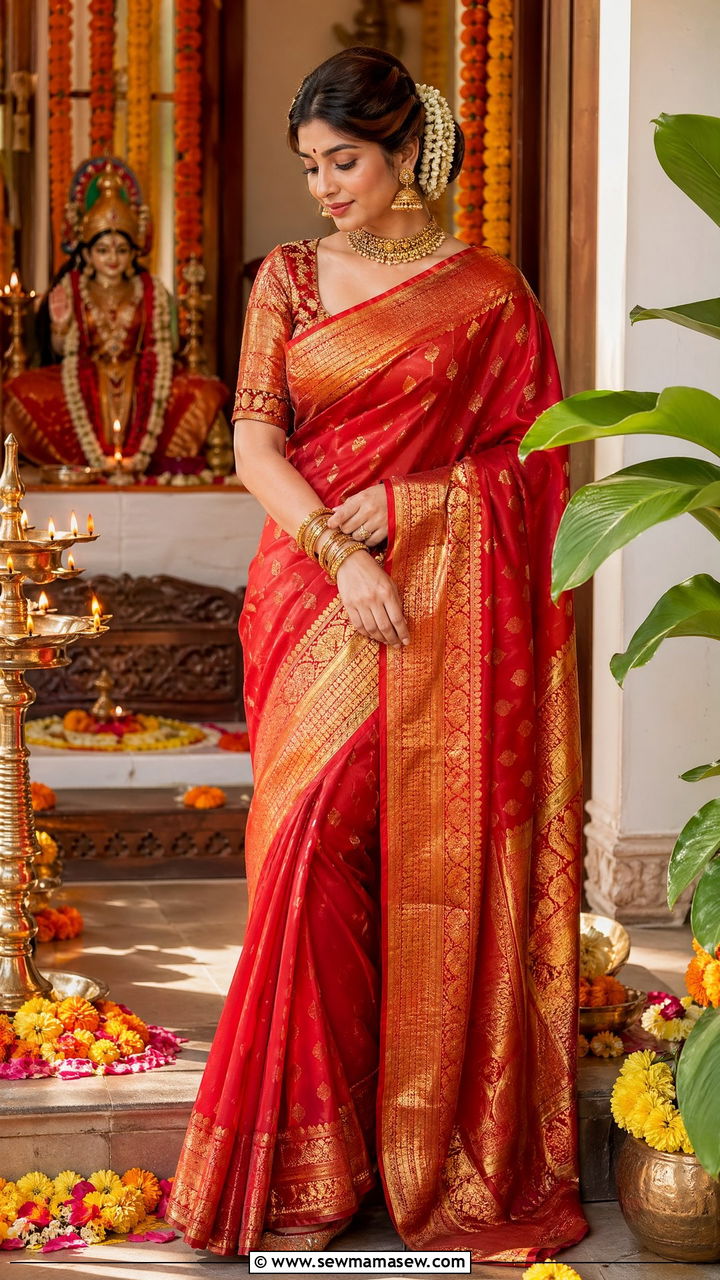 Red Saree For Diwali Puja - 35 Diwali outfit ideas for women