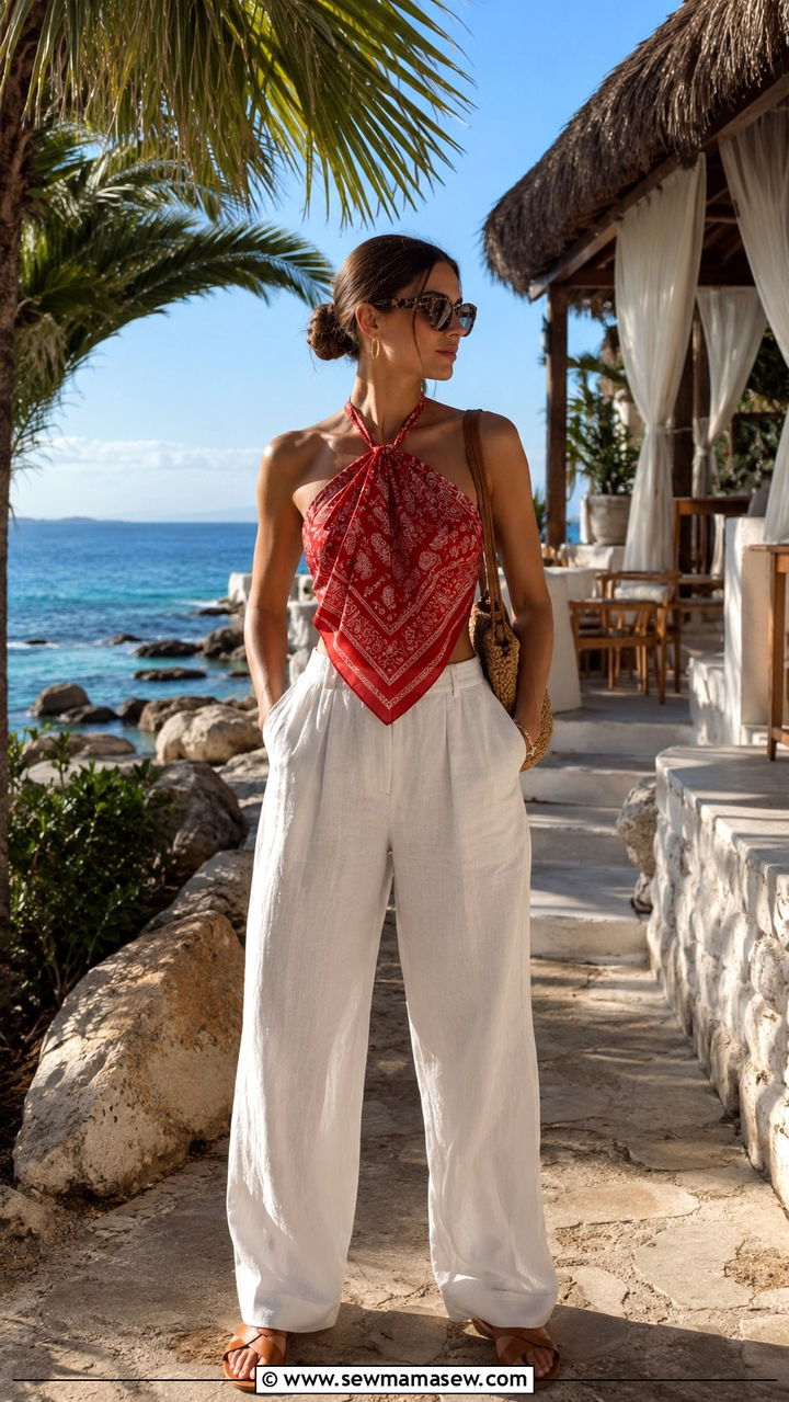 Red Scarf As A Top Outfit - 30 red outfit ideas for women