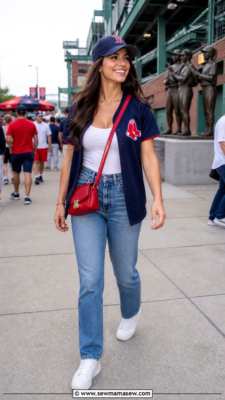 Red Sox jersey with jeans and team cap - 40 What to wear in Boston