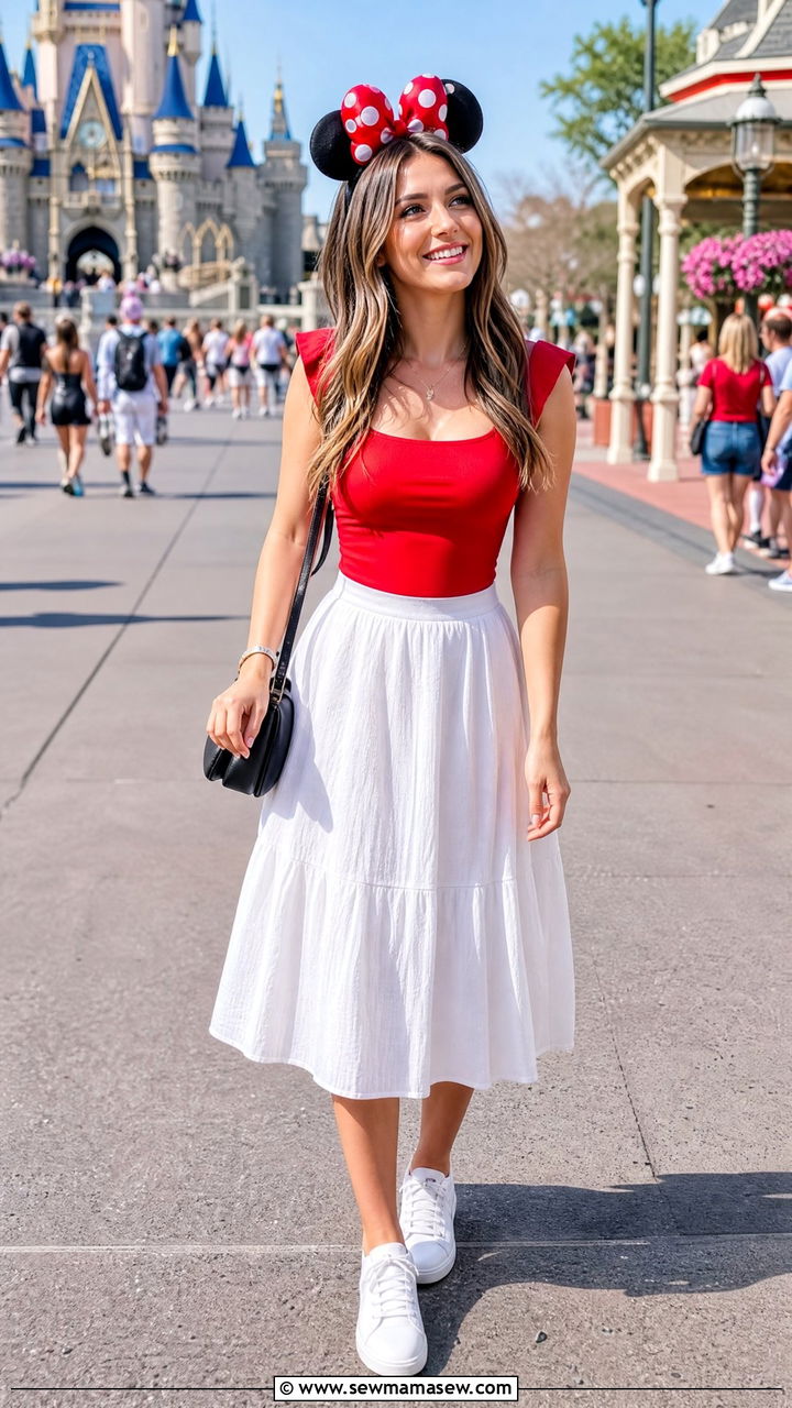 Red Top With White Skirt Disney Outfit - 40 Disney World outfit ideas