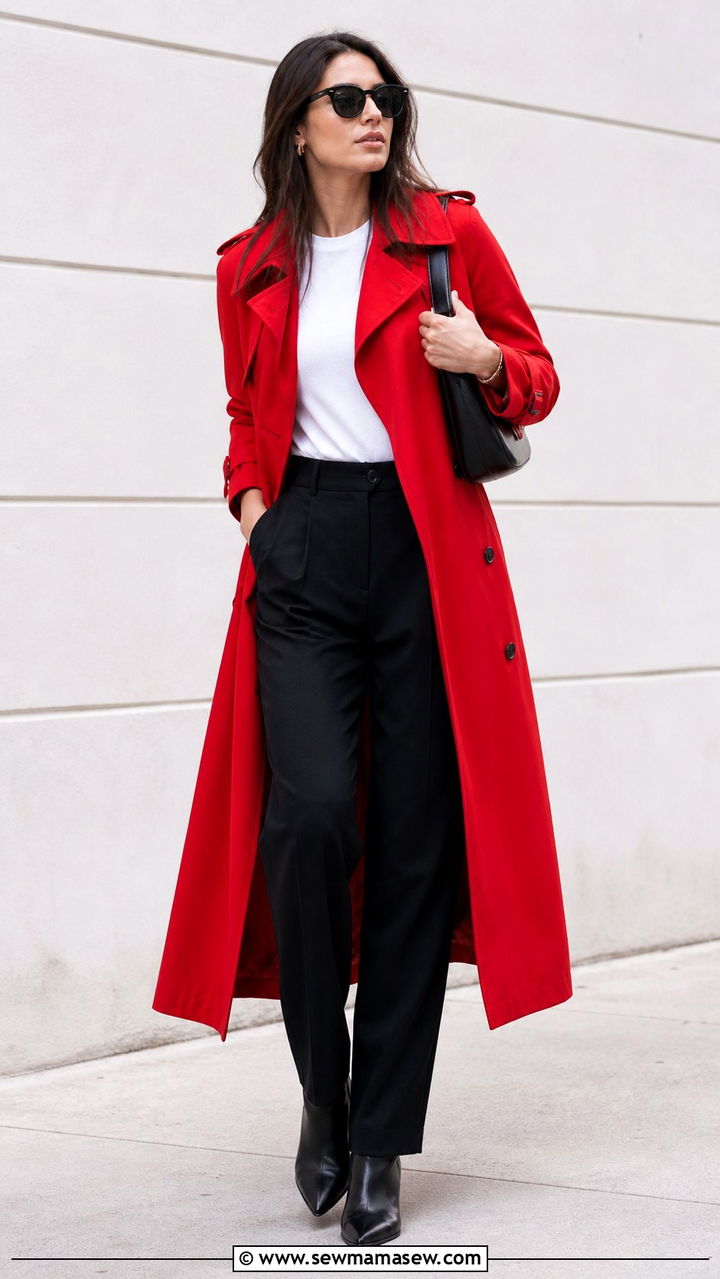 Red Trench Coat Outfit With Neutrals - 30 spring trench coat outfit ideas