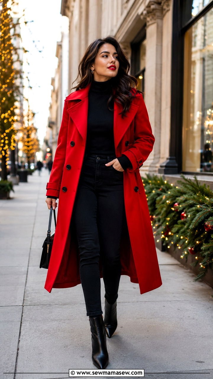 Red Trench Coat With Black Ankle Boots - 30 Long trench coat outfit ideas with boots