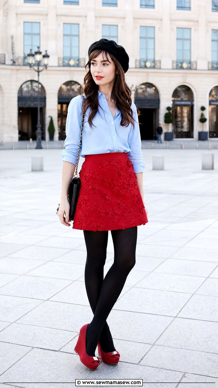 Red Valentino Mini With Black Beret - 25 French girl outfit ideas Lily Collins style