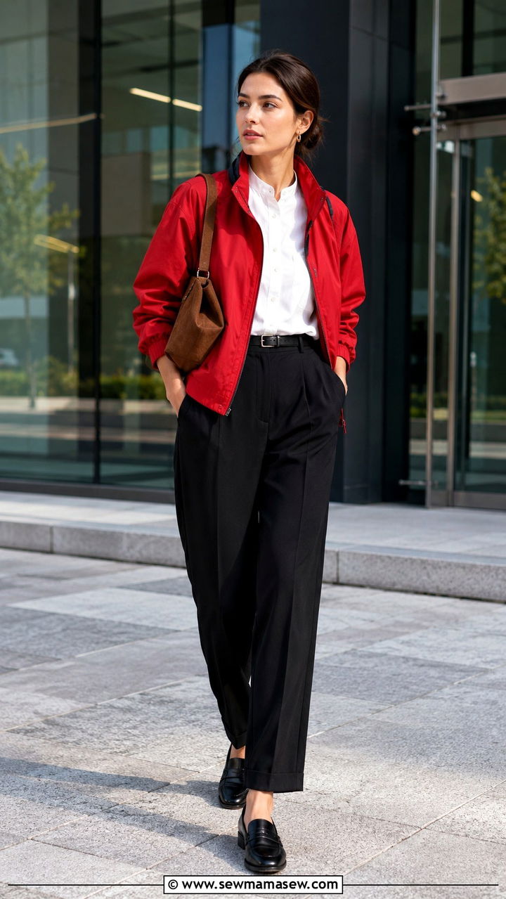 Red Windbreaker With Tailored Trousers And Loafers - 25 windbreaker outfits 2026