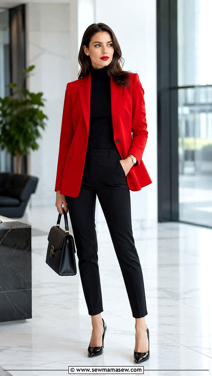 Red blazer with black turtleneck outfit - 30 How to style a blazer over 40