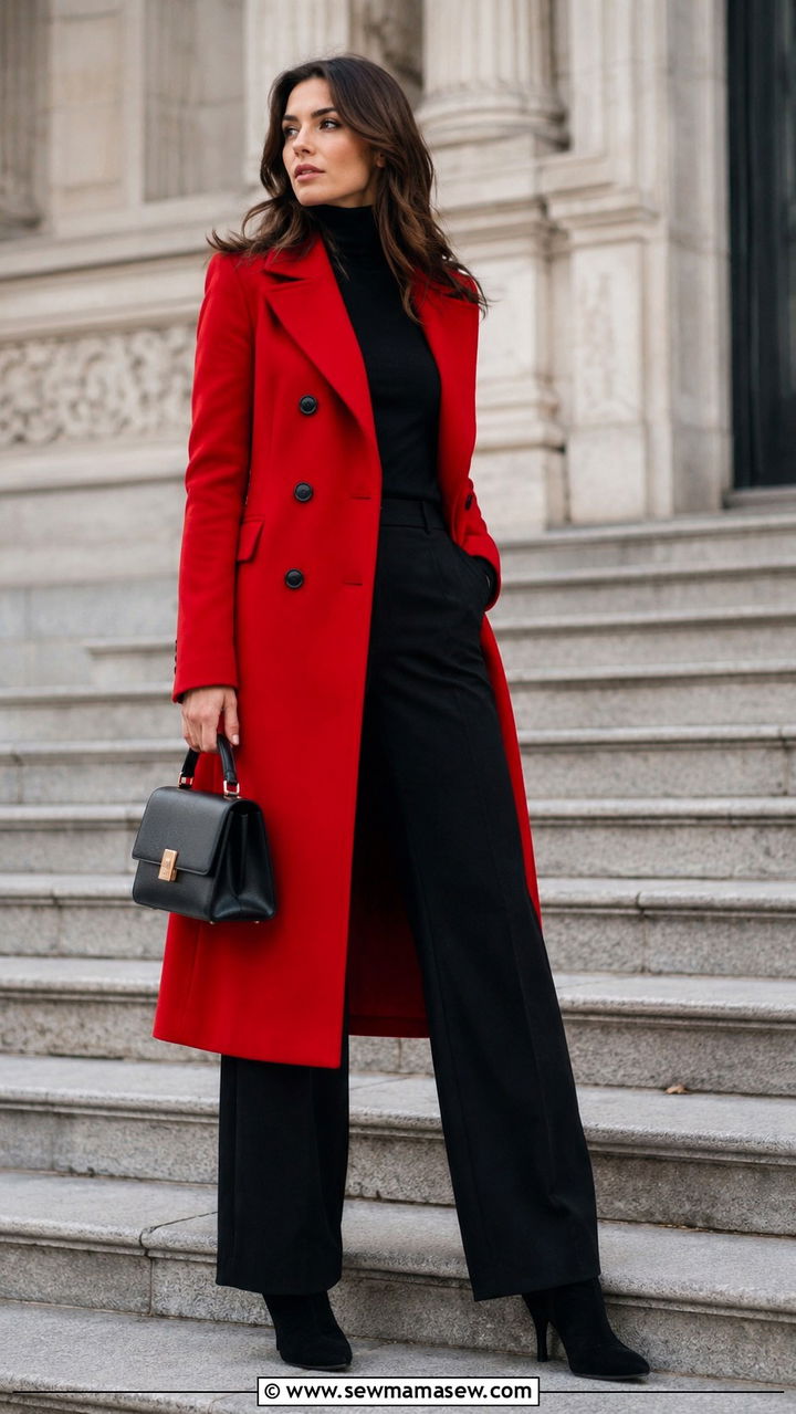 Red coat with all black accessories outfit - 20 Quiet luxury outfit ideas Kate Middleton