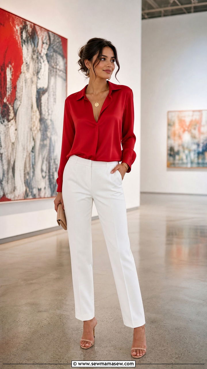 Red top with white pants outfit - 30 French girl outfits to copy