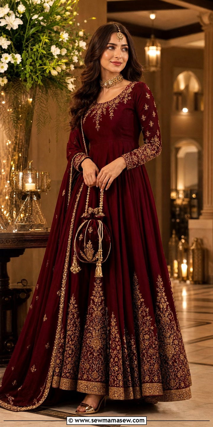 Regal Anarkali Gown with Gold Jewelry - 25 Eid al Fitr outfit ideas 2026