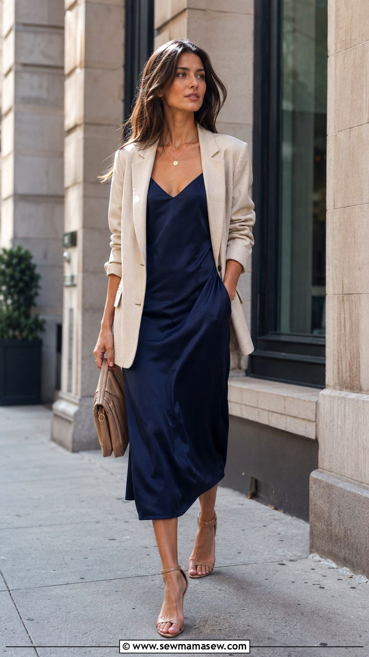 Relaxed Blazer Over A Midi Dress - 25 Photoshoot outfits for tall women