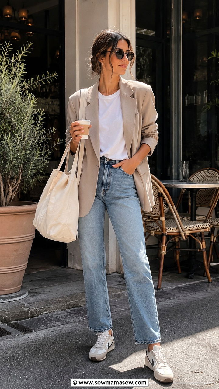 Relaxed Blazer With Jeans And A Tee - 30 Brunch outfit ideas Sunday chic