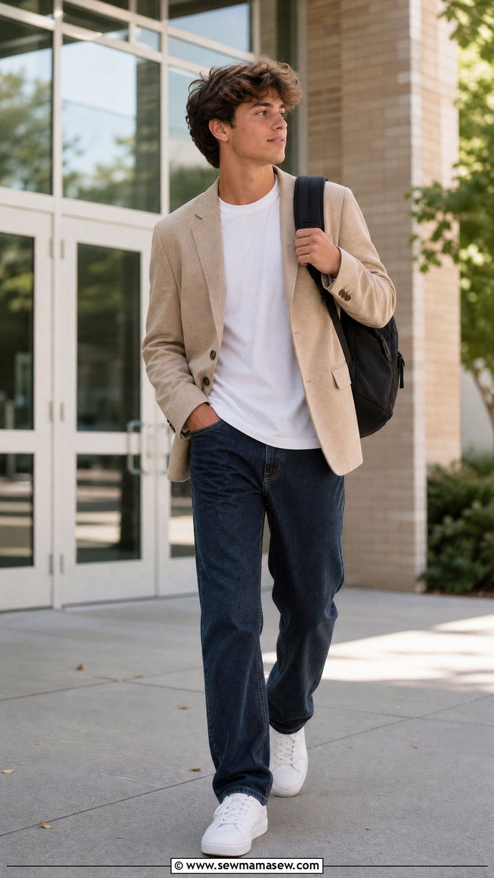 Relaxed Blazer and Straight Leg Jeans Outfit - 25 First day of high school outfit ideas