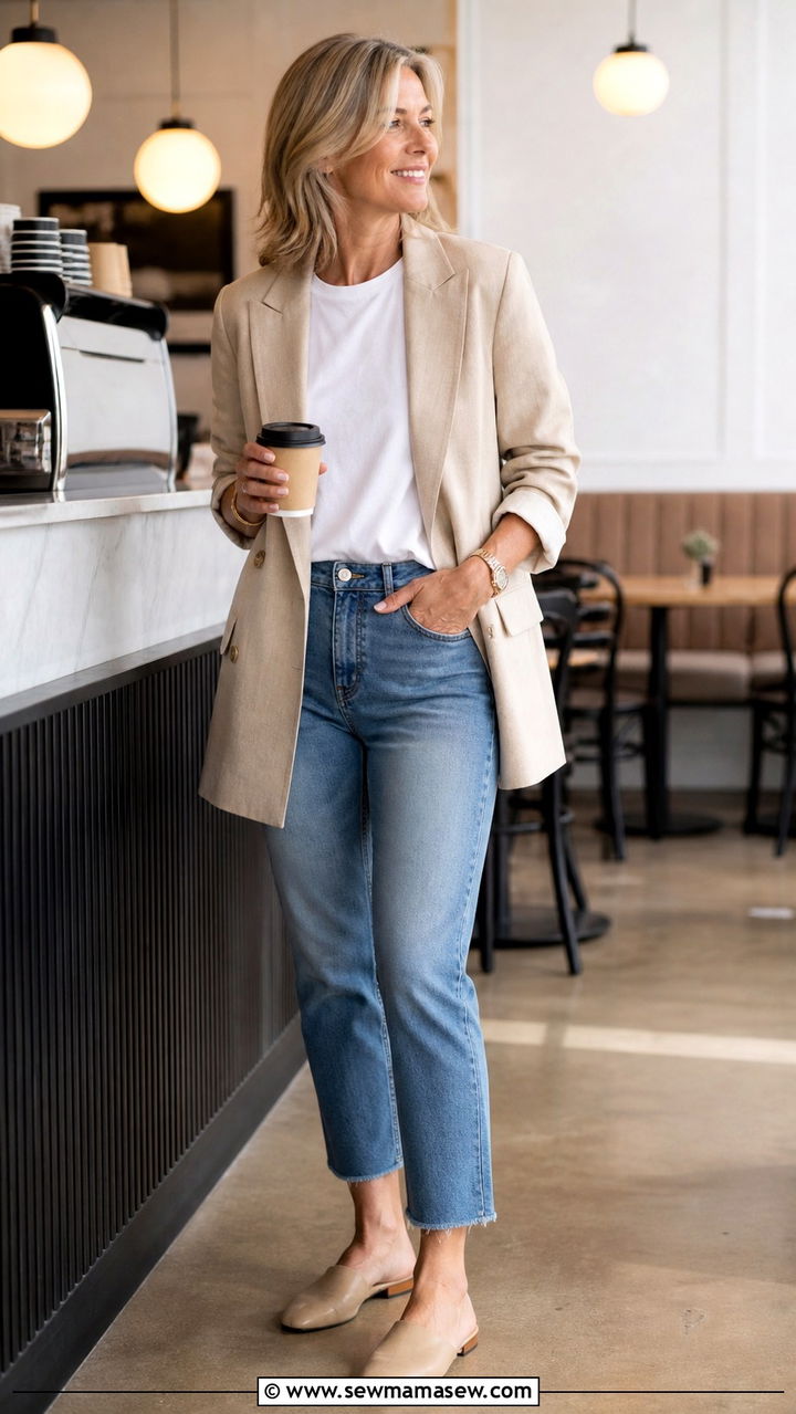 Relaxed Blazer with Cropped Jeans - 40 Outfit ideas for women over 50