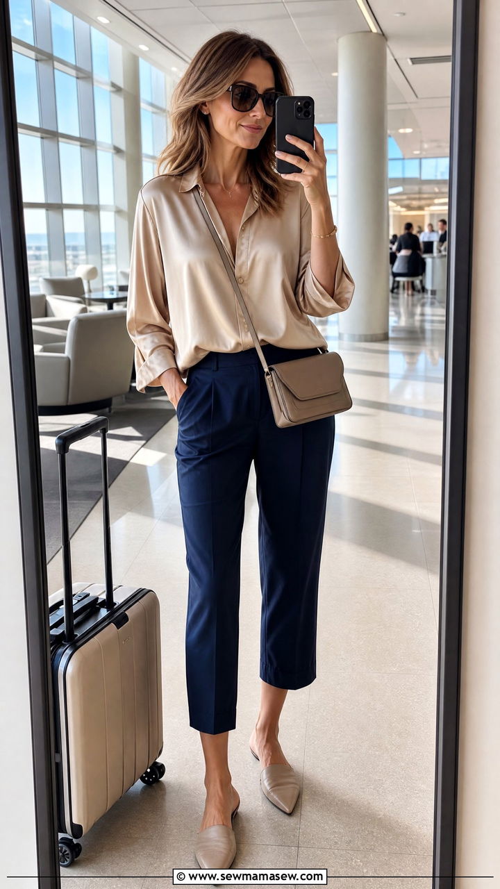 Relaxed Blouse With Cropped Trousers - 35 Airport outfit ideas for women over 40