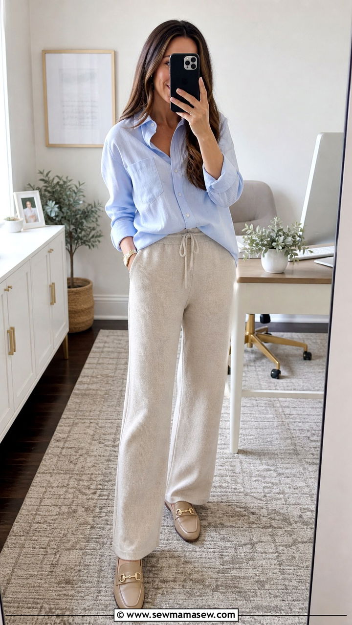 Relaxed Button Down With Knit Trousers Outfit - 40 Work from home outfits