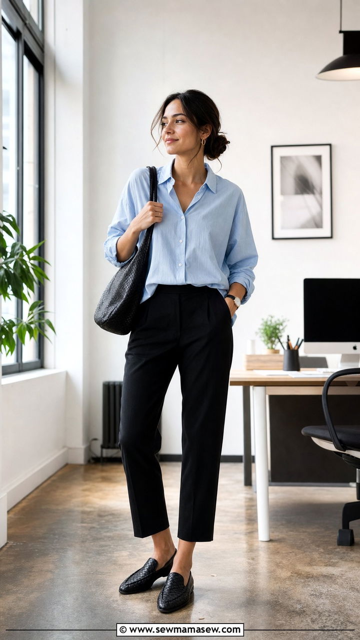 Relaxed Button Up and Cropped Trousers Business Casual - 35 Business casual outfits for first job