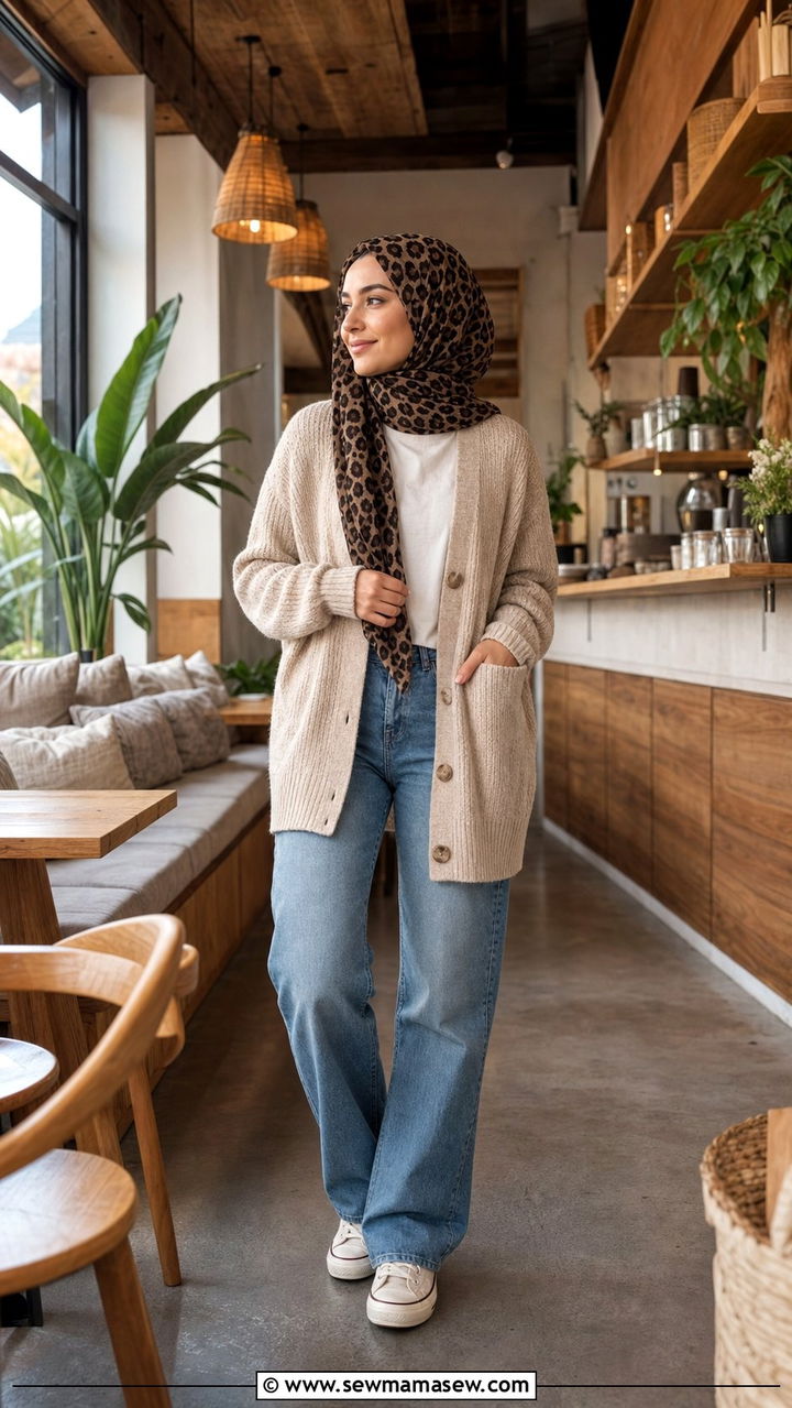 Relaxed Cardigan With Straight Leg Jeans Outfit - 25 spring outfits for hijab women