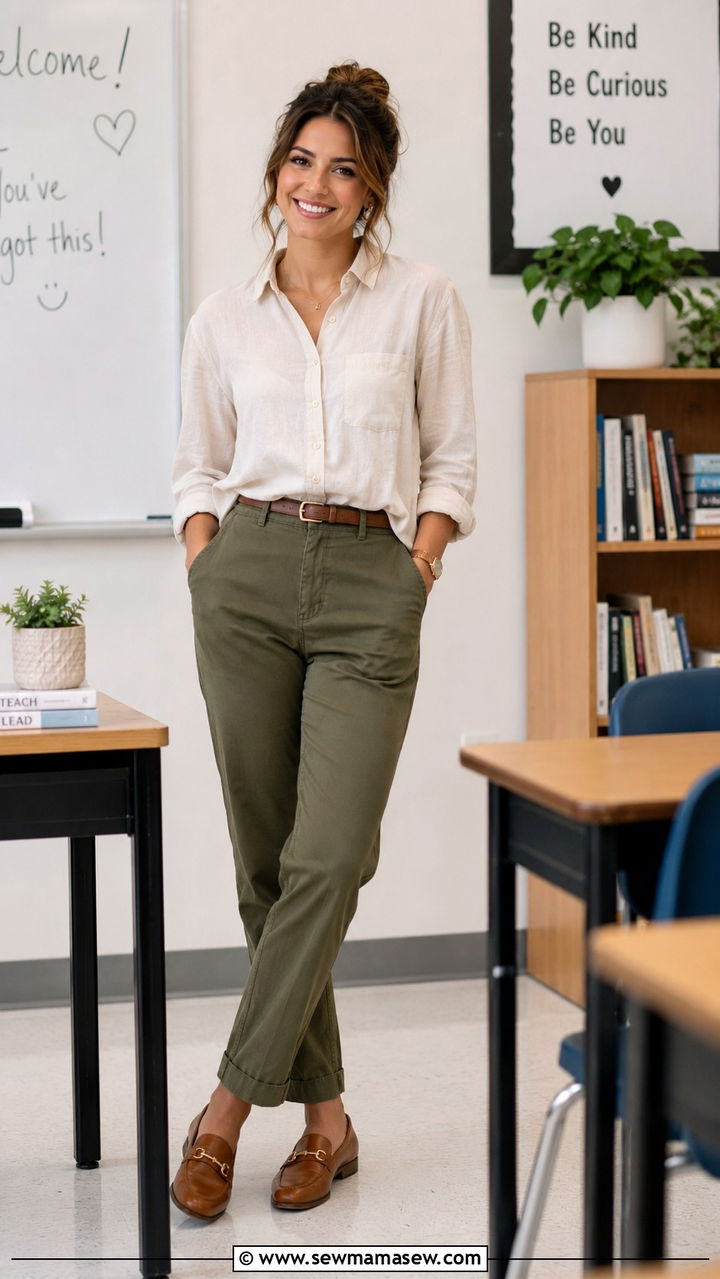 Relaxed Chinos Casual Button Up Loafers - 30 School counselor outfit ideas