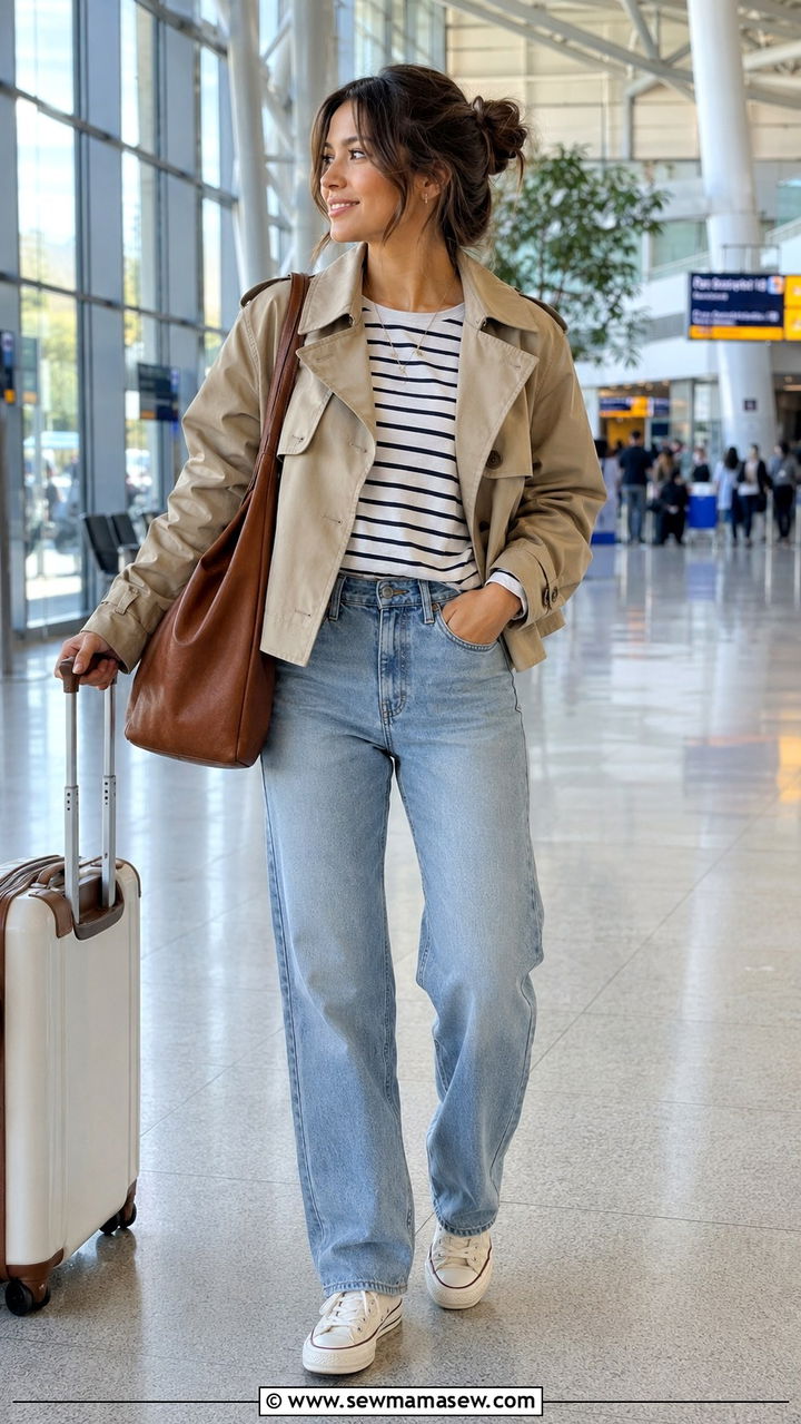 Relaxed Jeans And Striped Tee Petite Travel Outfit - 25 Petite outfit ideas for airport