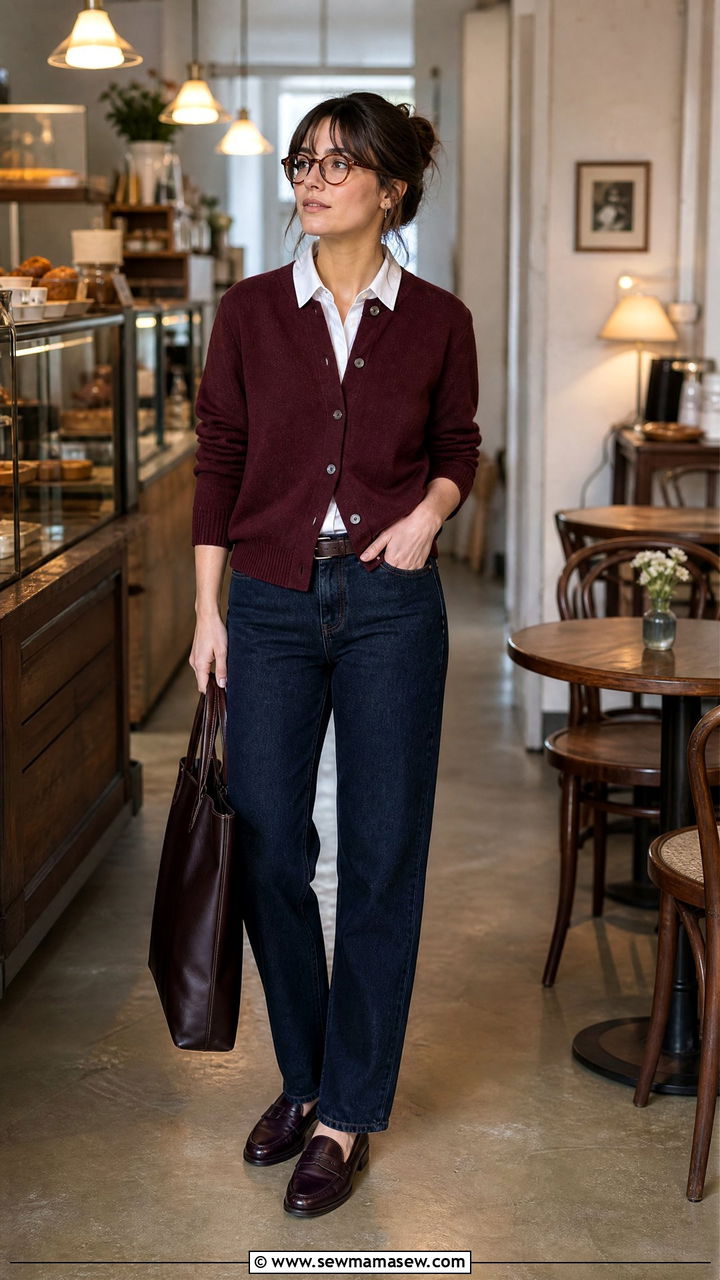 Relaxed Jeans and Cardigan Librarian Outfit - 25 librarian core outfits inspo