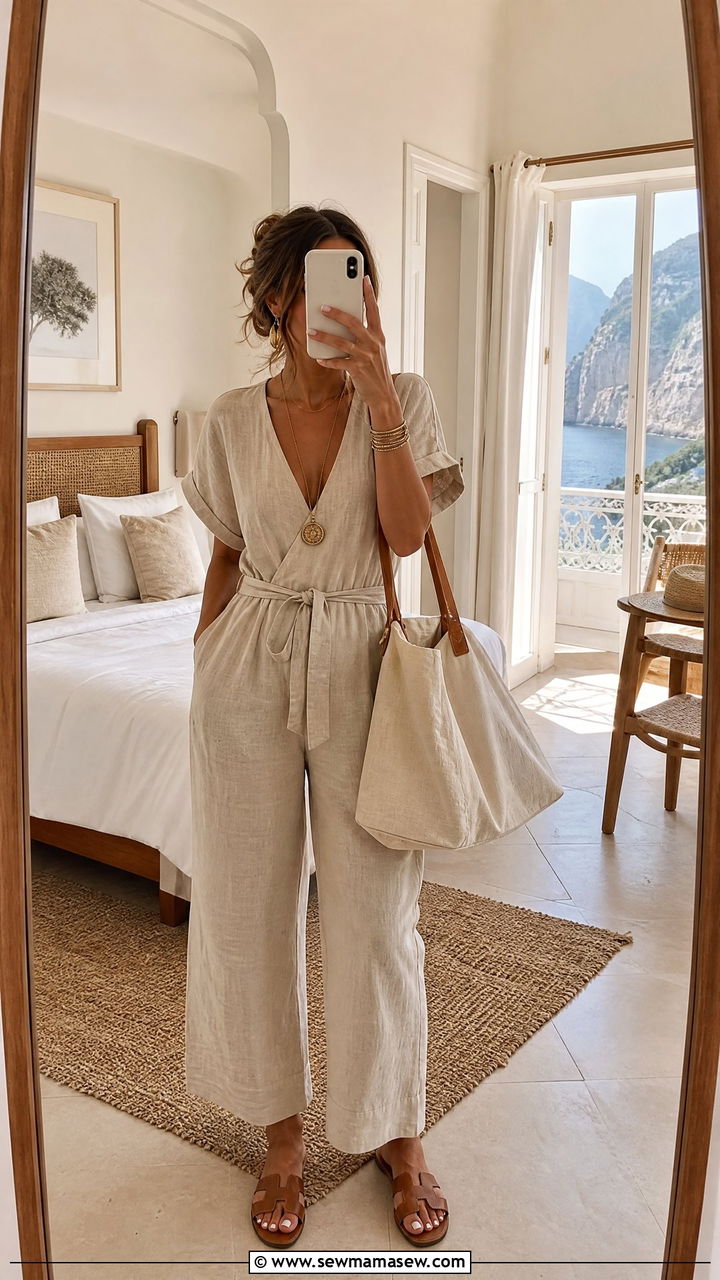 Relaxed Jumpsuit with Flat Sandals Italy Outfit - 30 cute Italy outfits