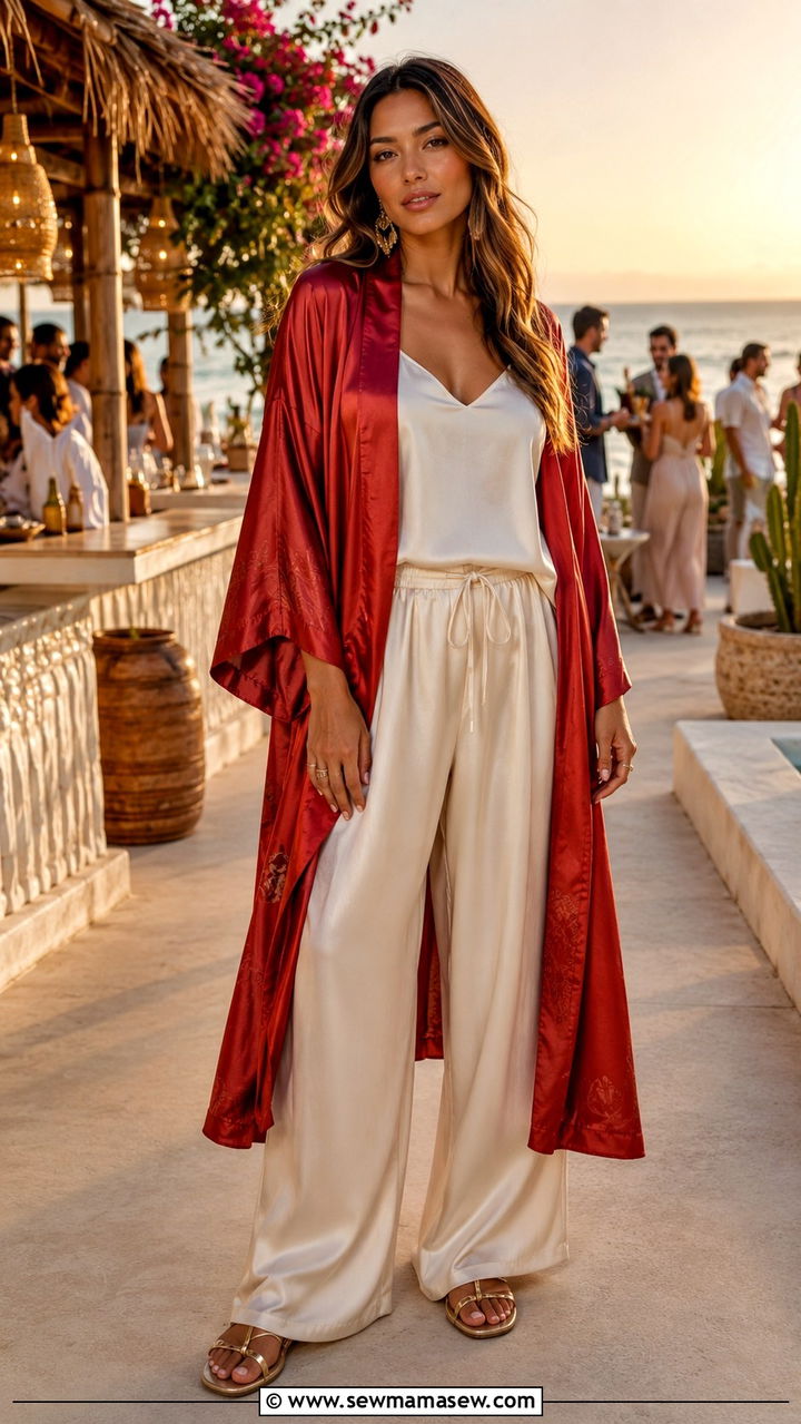 Relaxed Kimono Jacket with Wide Leg Pants - 30 Resort wear outfit ideas Bali