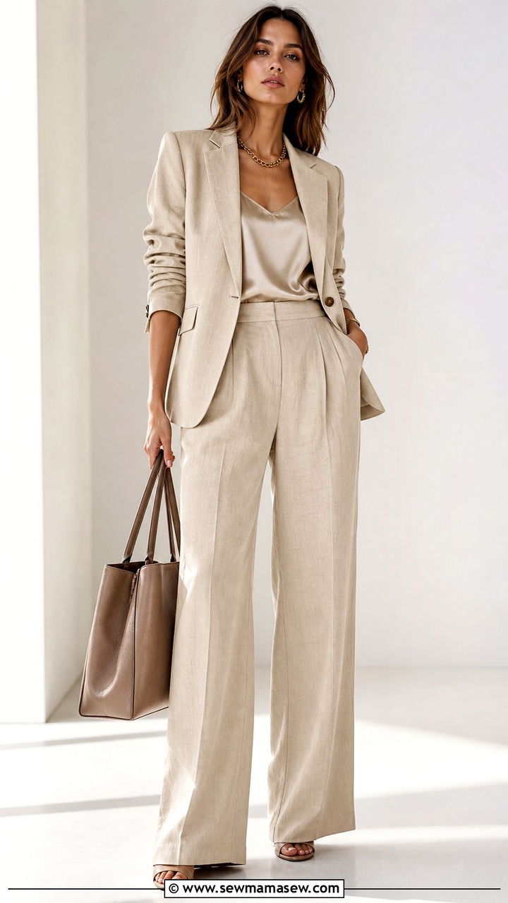 Relaxed Linen Blazer With Matching Wide Leg Trousers - 25 Spring outfits for women in their 30s