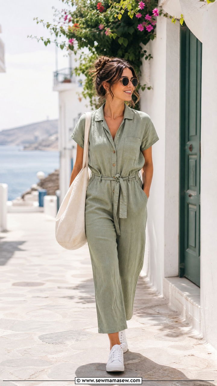 Relaxed Linen Jumpsuit And Sneakers - 25 Mid April outfit ideas