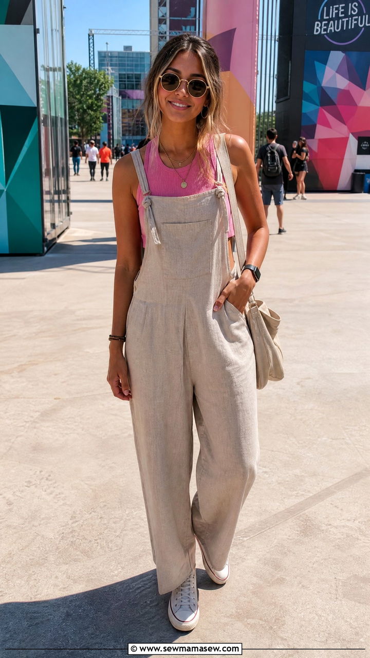 Relaxed Linen Overalls and Crop Top Outfit for Life Is Beautiful - 25 Life is Beautiful outfit ideas