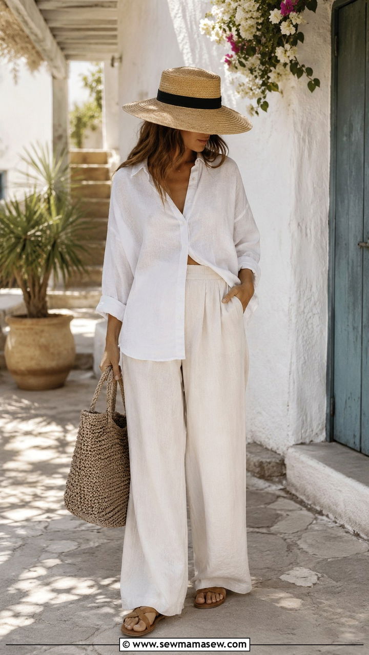 Relaxed Linen Shirt With Wide Leg Linen Trousers - 30 Pinterest outfits to copy