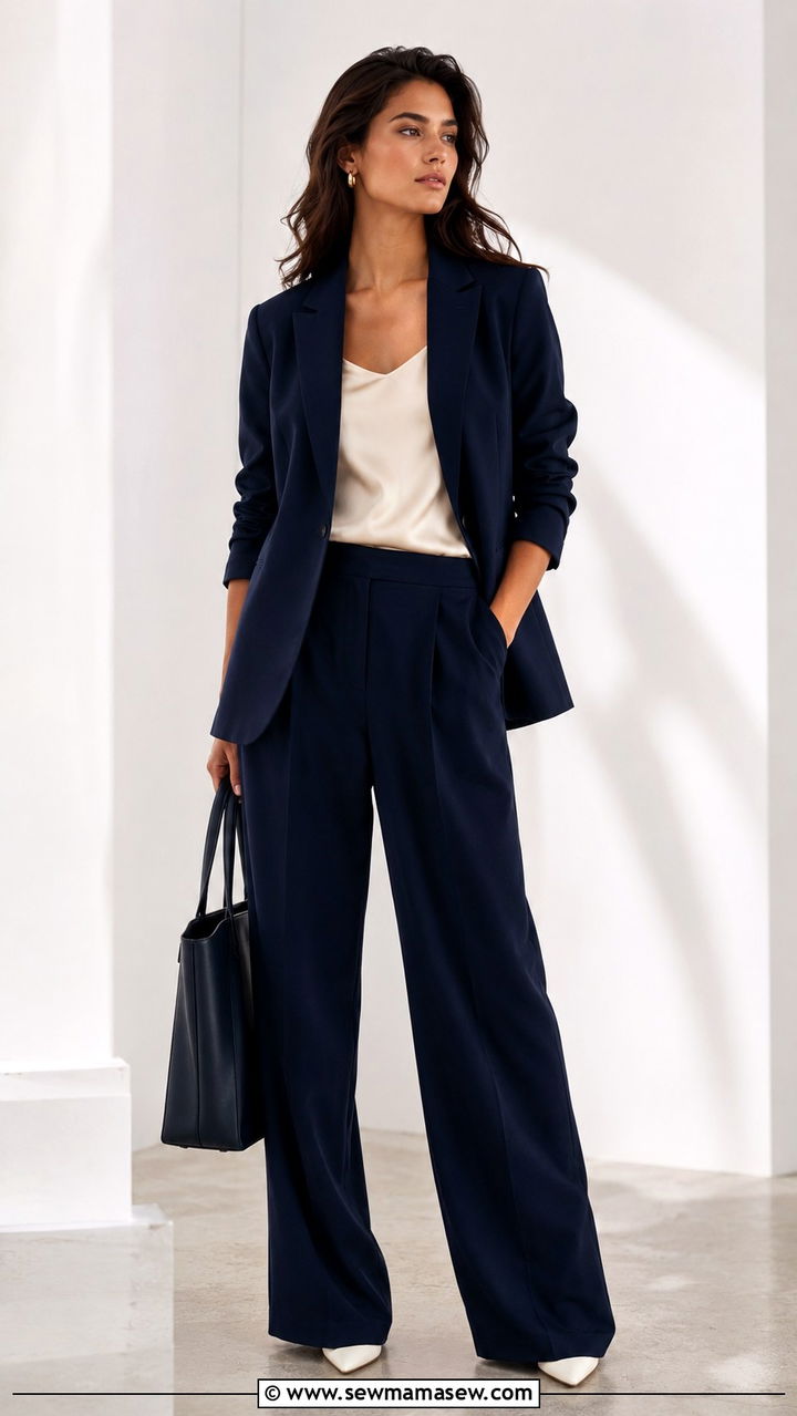 Relaxed SingleBreasted Blazer With WideLeg Trousers And Silk Shell Outfit - 25 work outfits for modest women